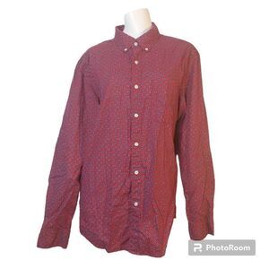 American Eagle Outfitters Red Patterned Casual Button Down Shirt